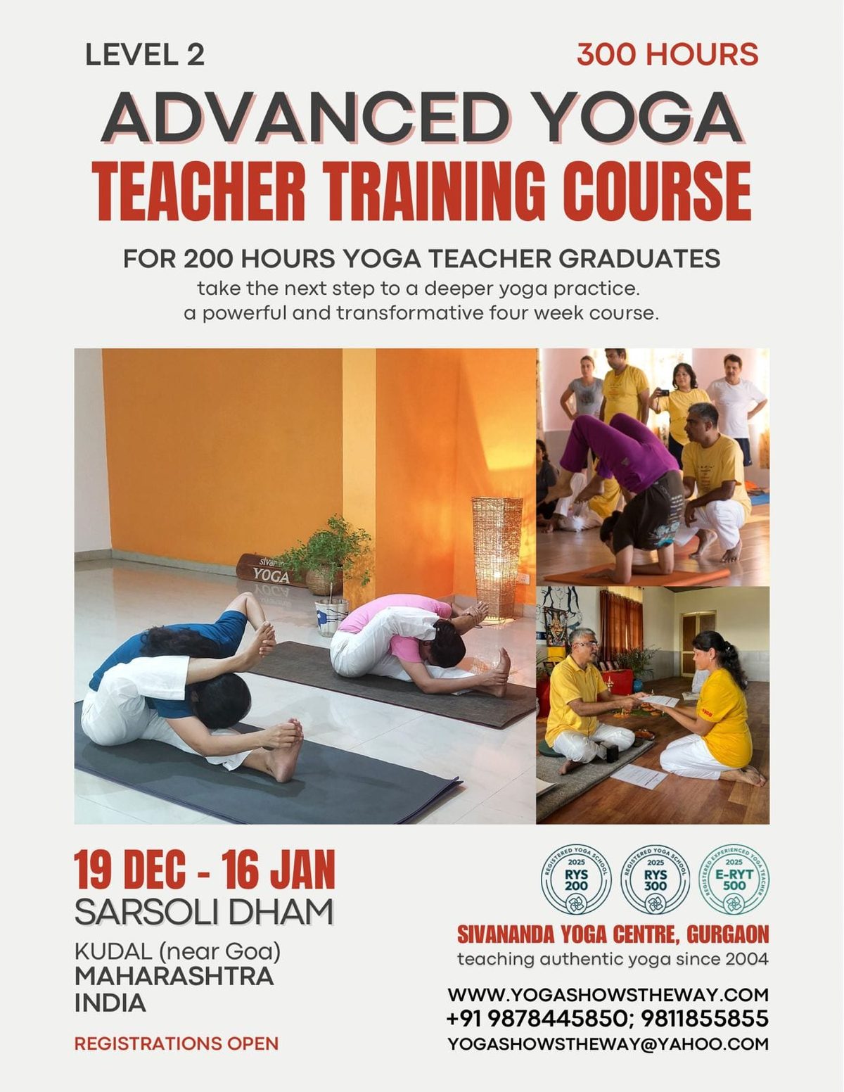 Advanced Yoga Teacher Training Course poster, Sivananda Yoga Centre Gurgaon