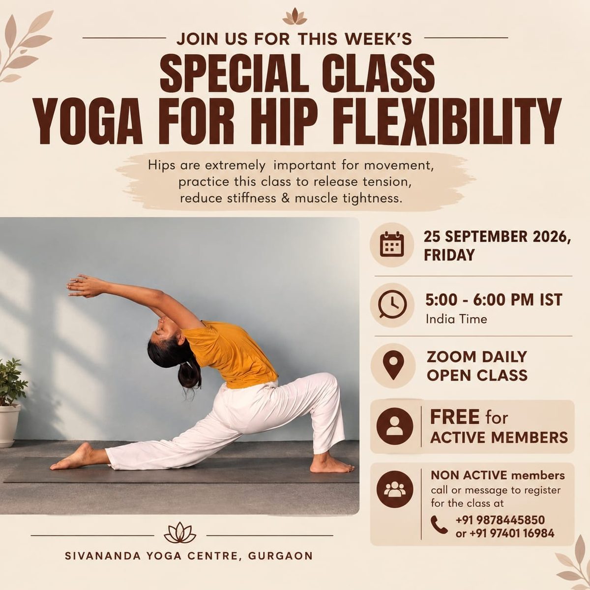 Poster for the special class Yoga for Hip Flexibility