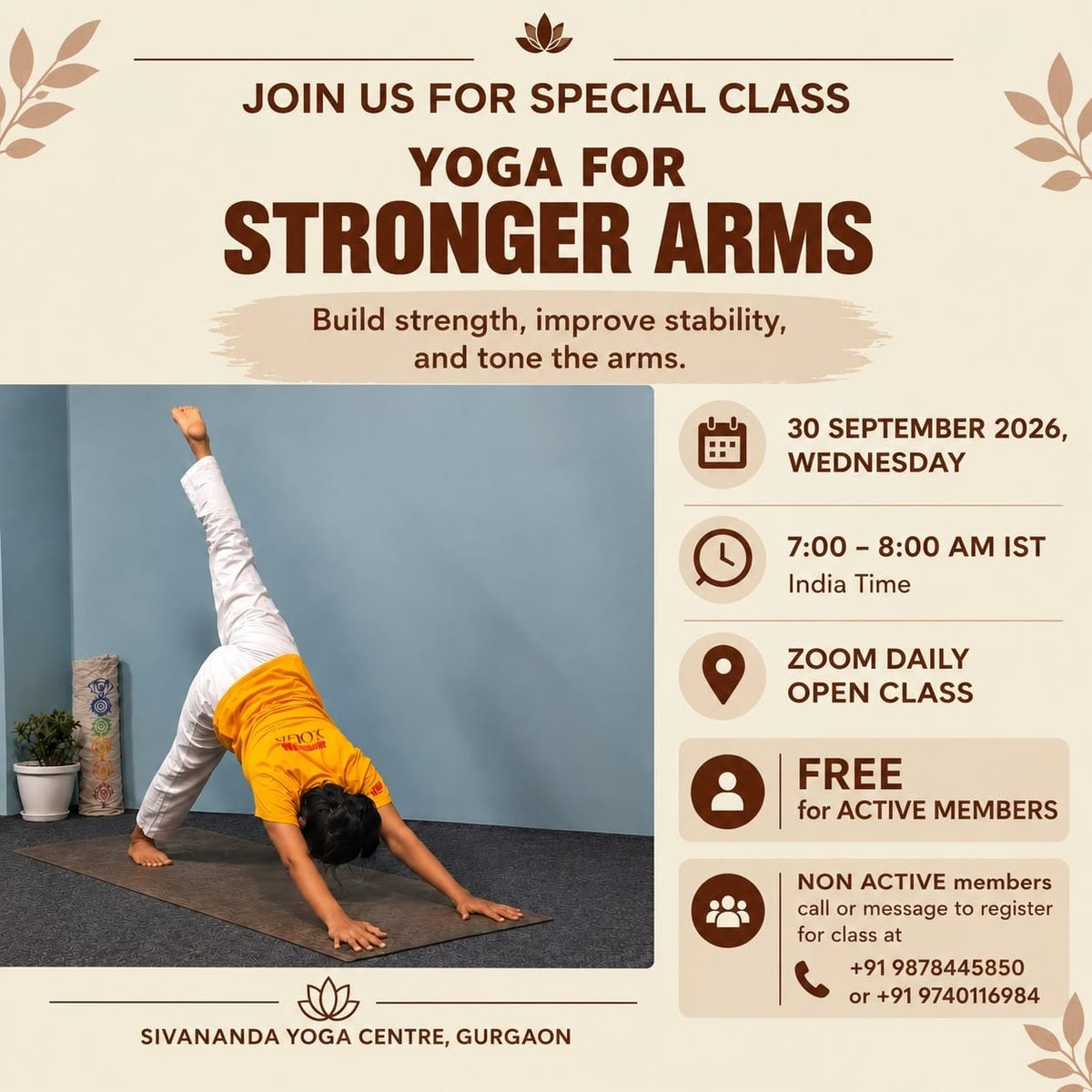 Poster for the special class Yoga for Stronger Arms