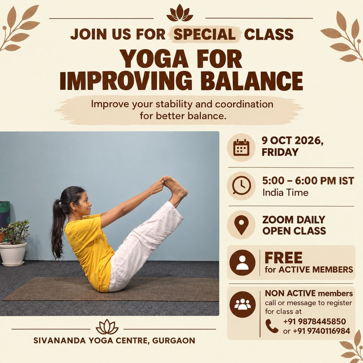 Poster for the special class Yoga for Improving Balance