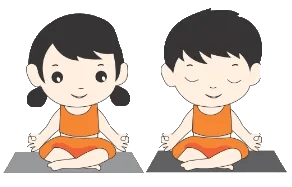 Illustration of two children sitting cross-legged in meditation