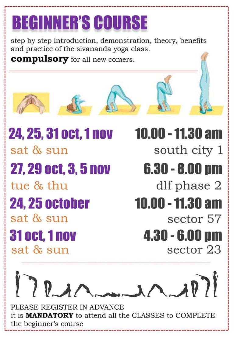Poster for the October and November Sivananda Beginner's Course